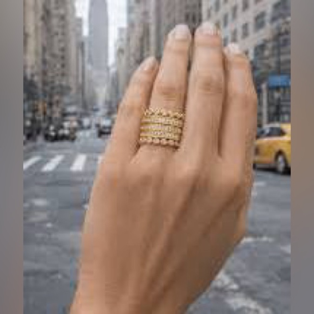 Frieda Rothman Sterling Silver CZ Stack Ring Set Gold Vermeil Size 6 NWT $350